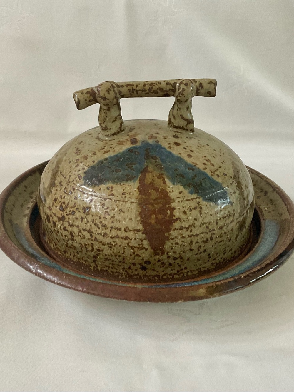 Hand made signed Pottery Dish with Handled Cover